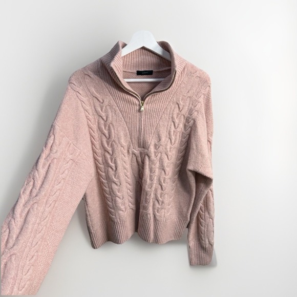 J. Crew Cable Knit Half Zip Super Soft Yarn Sweater Womens Dusty Rose - Picture 2 of 11